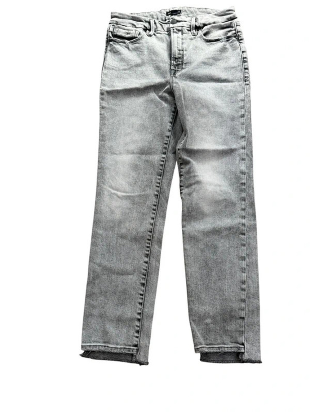 Good American Straight Leg Jeans Grey Wash, Raw Hem, Size 6/28
